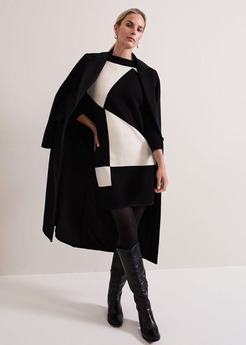 Phase Eight Hetty Ripple Colour Block Tunic Dress Black/White Canada | LVNYWA-580